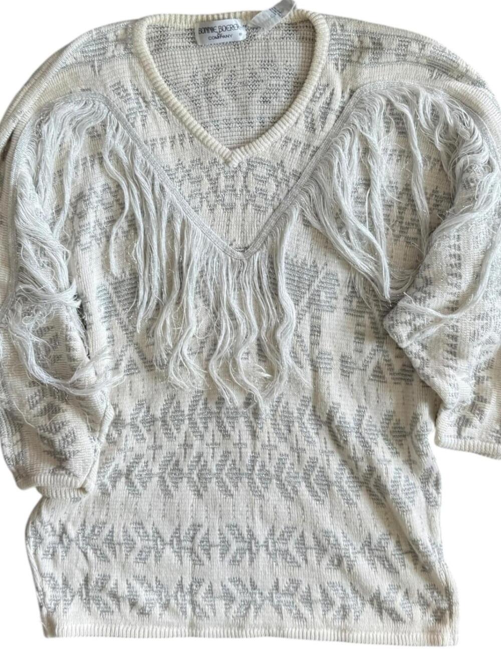 Bonnie Boerer Beige Sheer Knit Distressed Sweater Women’s Vintage S/P